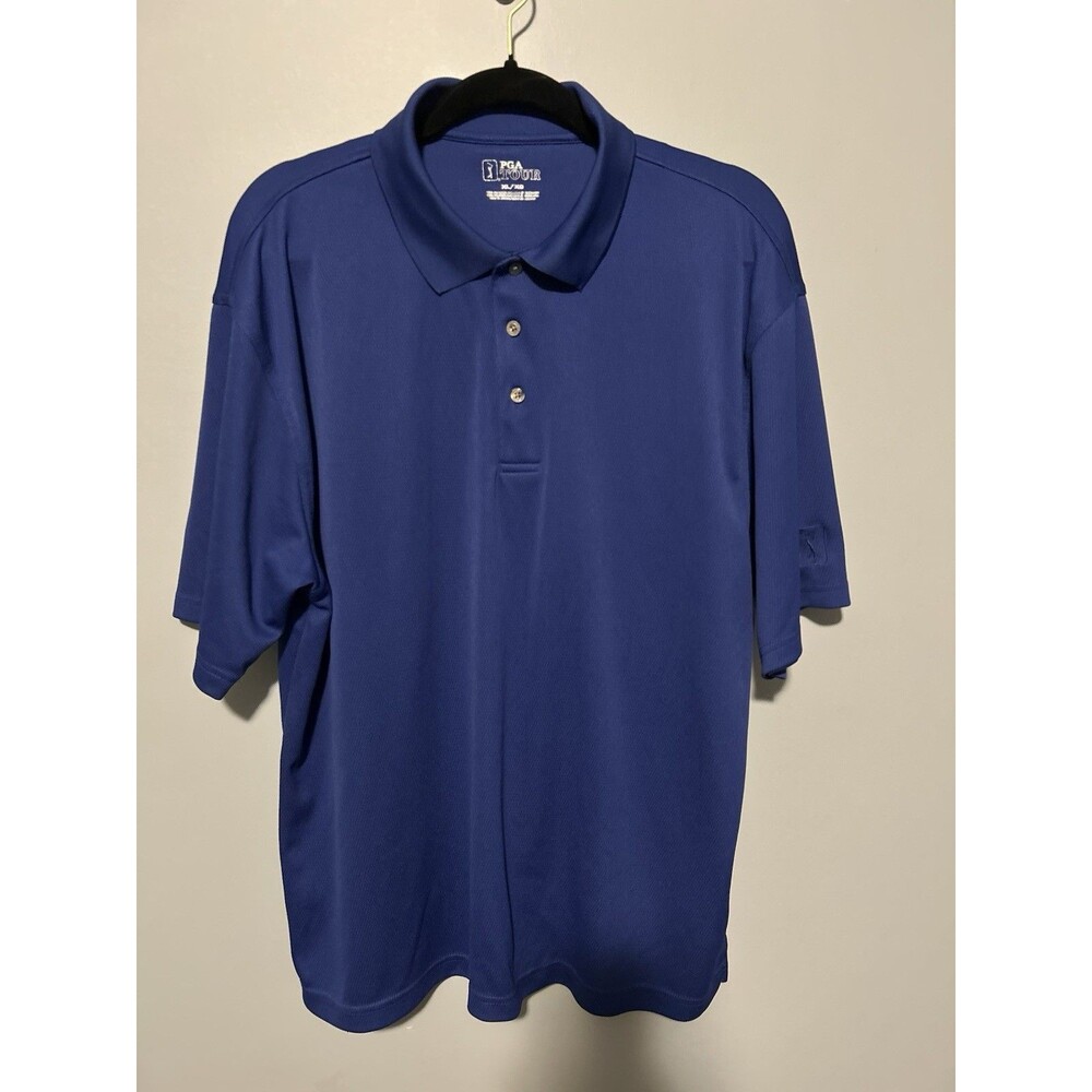 PGA Tour Mens Golf Polo Shirt Size XL Solid Blue Collared Short Sleeve